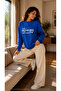 Women's Heart Detailed Stronger Text Printed Round Neck Casual Cotton Basic Sweatshirt