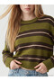 Xside Khaki Striped Oversize Women's Knitwear Sweater - 3