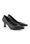 Women's High Heel Shoes Genuine Leather Pointed Toe Padded Low-Cut Striped Medium Goblet Heel L068.1113 - 3