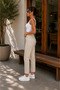 Kante Women's Beige High Waist Lycra Mom Jean - 3