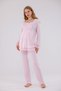 Powder Special Lace Detailed Design Cotton Long Sleeve Maternity Pajama Set - 3