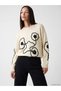 Lcw Everyday White Crew Neck Floral Women's Knitwear Sweater