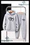 Heart Printed Hooded Thick Cotton Inside Track Suit with Pockets Children's Top and Bottom Track Suit Set