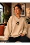 Women's Moon and Flower Illustration Printed Round Neck Casual Cotton Basic Sweathirt