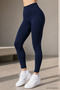 Women's Navy Blue High Waist Soft Textured Gathering Premium Long Leggings - 3
