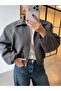 Women's Textured Bomber Zippered Jacket Anthracite - 3