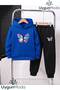 Daisy Butterfly Printed Hooded Thick Cotton Inside Sweatpants with Pockets Children's Sweatshirt and Sweatpants Set
