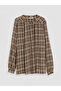 Lcw Grace Brown Plaid Women's Shirt with Stand Collar - 5