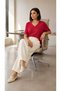Women's Glitter Detailed V-Neck Short Sleeve Knitwear Blouse - Standard Size Loose Fit Colorfast Non-Pilling Premium Blouse
