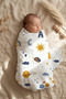 Letter Patterned Orange Edged Piping Embroidered Cotton Muslin Baby Blanket 90*90 cm - 3