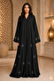 Luxury Black Abaya with Beaded Floral Embroidery & Embellished Mesh Cuffs