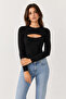 Women's Black Crew Neck Blouse with Pockets - 7