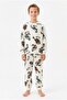 Boy's Long Sleeve Pajama Set 100% Cotton Ecru Dynamic Dinosaur Pattern Combed Cotton