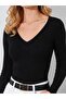 Women's Black V-Neck Long Sleeve Camisole Bodysuit - 2
