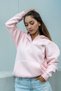 Women's Pink Hooded Oversize Sweatshirt with Kangaroo Pocket, Baby Collar, Comfortable Fit (80% Cotton) - 3
