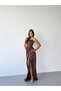 Brown Strapless Waist Knotted Underwire Slit Long Evening Dress - 3