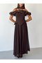 Brown Thin Straps Flounce Collar Pleated Evening Dress - 6