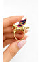 Gold Color Pegasus Figured Zircon Stone Showy Statement Adjustable Design Style Women's Ring - 4