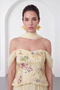 Women's Yellow Boat Neck Beaded Embroidered Long Evening Dress - 3