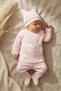Mellow Bunny Cotton Textured 3-Piece Baby Set - Salmon Perforated Knit Bodysuit, Booties and Hat Set