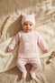 Mellow Bunny Cotton Textured 3-Piece Baby Set - Salmon Perforated Knit Bodysuit, Booties and Hat Set - 3