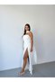 White Strapless Scarf and Slit Chiffon Fabric Evening Dress - 2
