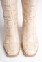 Women's Beige Crocodile Print Thick Heeled Boots - 8