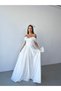White Sweetheart Neckline Off Shoulder Underwire Long Satin Evening Dress - 3