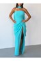 Mint Strapless Scarf and Slit Chiffon Fabric Evening Dress - 6