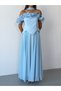 Baby Blue Thin Straps Flounce Collar Pleated Evening Dress - 5