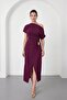 Women's Plum Slim Fit Accessory Detailed Midi Dress