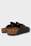 Men's Buckle Detailed Cork Anatomical Sole Slippers Black - Taba - 4