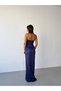 Navy Blue Strapless Waist Knotted Underwire Slit Long Evening Dress - 6