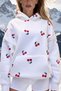 Women's Oversize Hoodie Cherry Pop Printed White – Hooded, Kangaroo Pocket, 3 Thread Raster Fleece - 4