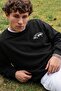 Men's Oversize Sweatshirt World Is Yours Printed Black – Crew Neck, 3 Thread Raster Fleece - 3