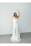White Lace Embroidered Underwire Detailed Off Shoulder Long Evening Dress - 3