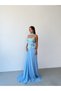 Baby Blue Strapless Embroidered Bustier Detailed Long Evening Dress - 5