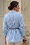 Women's Blue Belted Waist-Slit Long Sleeve Premium Quality Poplin Shirt - 6