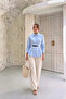 Women's Blue Belted Waist-Slit Long Sleeve Premium Quality Poplin Shirt - 2