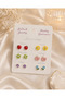 Colorful Floral Stud Earrings Set - 4