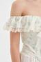 Women's Woven Fabric Off-The-Shoulder Corset with Padded Bust and Straps, Lace-Up Back Design - 7
