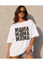 Women's Mom Mama Leopard Patterned Lightning Printed Oversize T-Shirt Unisex 80% Cotton Boxy Fit Streetwear T-Shirt Thick Textured