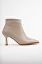 Women's Beige Leather Heeled Boots with Toe Pad Detail - 4