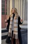 Women's Puffy Scarf Shawl Plaid Pattern Soft Textured Thick Winter Shawl with Tassels