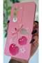 Redmi 15 Compatible Ribbon and Cherry Pattern Shockproof Velvet Inside Candy Pink Silicone Phone Case - 3