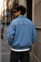 Men's Blue Oversize Bomber Jean Jacket with Rubber Detailing - 5