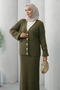 Button Detailed Felt Knitwear Cardigan Skirt Set Anka261041 - 5