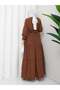 Embroidery Detailed Asel Hijab Dress Brown - 3