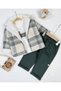 Fur-Lined Lumberjack Fabric Coat, Teddy Bear Printed Flexible Fabric Bodysuit and Lycra Gabardine Pants with Pockets, 3-Piece Baby Boy Set
