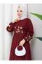 Embroidery Detailed Asel Hijab Dress Burgundy - 4